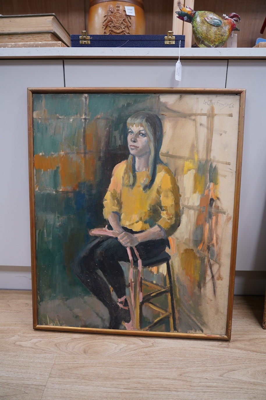 Le Clerc Fowle (act. 1950-1992), oil on canvas, Full length study of a seated woman, signed and dated '66, 76 x 63cm. Condition - fair to good